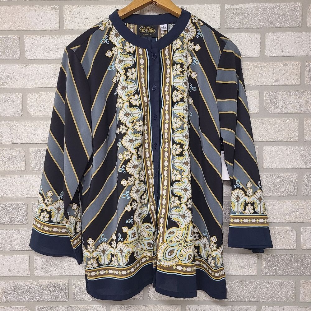 Bob Mackie Striped Pattern Button Down Tunic Size Medium